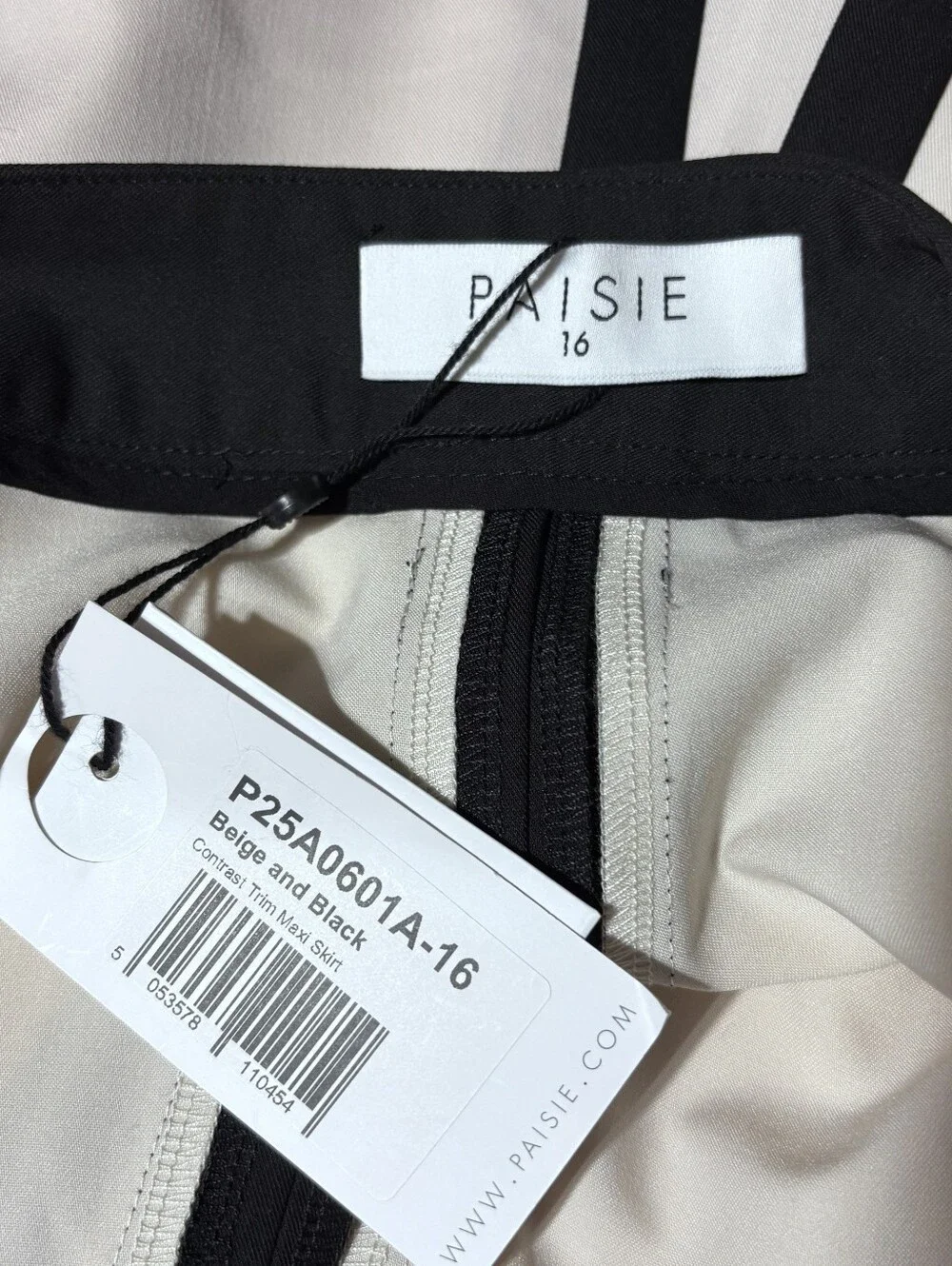 Paisie Contrast Trim Maxi Skirt in Beige and Black Size UK 16 US 12 New